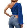 imageLYANER Womens Ruched One Shoulder Lantern Long Sleeve Crop Blouse Shirt TopRoyal Blue