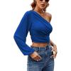 imageLYANER Womens Ruched One Shoulder Lantern Long Sleeve Crop Blouse Shirt TopRoyal Blue