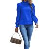 imageLYANER Womens Satin Mock Neck Puff Long Sleeve Keyhole Work Blouse TopBlue