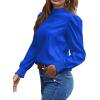 imageLYANER Womens Satin Mock Neck Puff Long Sleeve Keyhole Work Blouse TopBlue