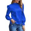 imageLYANER Womens Satin Mock Neck Puff Long Sleeve Keyhole Work Blouse TopBlue