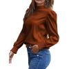 imageLYANER Womens Satin Mock Neck Puff Long Sleeve Keyhole Work Blouse TopBrown