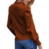 imageLYANER Womens Satin Mock Neck Puff Long Sleeve Keyhole Work Blouse TopBrown