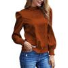 imageLYANER Womens Satin Mock Neck Puff Long Sleeve Keyhole Work Blouse TopBrown