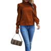 imageLYANER Womens Satin Mock Neck Puff Long Sleeve Keyhole Work Blouse TopBrown
