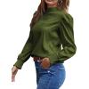 imageLYANER Womens Satin Mock Neck Puff Long Sleeve Keyhole Work Blouse TopGreen