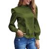 imageLYANER Womens Satin Mock Neck Puff Long Sleeve Keyhole Work Blouse TopGreen