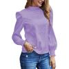 imageLYANER Womens Satin Mock Neck Puff Long Sleeve Keyhole Work Blouse TopPurple
