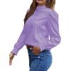 imageLYANER Womens Satin Mock Neck Puff Long Sleeve Keyhole Work Blouse TopPurple
