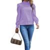 imageLYANER Womens Satin Mock Neck Puff Long Sleeve Keyhole Work Blouse TopPurple