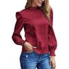 imageLYANER Womens Satin Mock Neck Puff Long Sleeve Keyhole Work Blouse TopWine Red