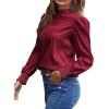 imageLYANER Womens Satin Mock Neck Puff Long Sleeve Keyhole Work Blouse TopWine Red