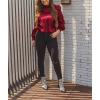 imageLYANER Womens Satin Mock Neck Puff Long Sleeve Keyhole Work Blouse TopWine Red