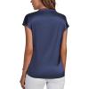 imageLYANER Womens Satin Silk Wrap V Neck Cap Sleeve Elegant Workwear Blouse Shirt TopNavy Blue