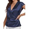 imageLYANER Womens Satin Silk Wrap V Neck Cap Sleeve Elegant Workwear Blouse Shirt TopNavy Blue