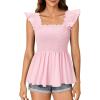 imageLYANER Womens Square Neck Ruffle Cap Sleeve Smocked Peplum Top Babydoll Shirred Blouse Cami TankLight Pink