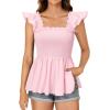 imageLYANER Womens Square Neck Ruffle Cap Sleeve Smocked Peplum Top Babydoll Shirred Blouse Cami TankLight Pink