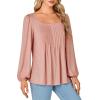 imageLYANER Womens Square Neck Tunic Top Puff Long Sleeve Pleated Flowy TShirtsDusty Pink