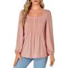imageLYANER Womens Square Neck Tunic Top Puff Long Sleeve Pleated Flowy TShirtsDusty Pink