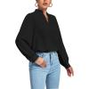 imageLYANER Womens V Neck Shirred Long Sleeve Office Elegant Tunic Blouse TopBlack