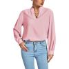 imageLYANER Womens V Neck Shirred Long Sleeve Office Elegant Tunic Blouse TopLight Pink