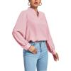 imageLYANER Womens V Neck Shirred Long Sleeve Office Elegant Tunic Blouse TopLight Pink