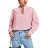 imageLYANER Womens V Neck Shirred Long Sleeve Office Elegant Tunic Blouse TopLight Pink