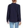 imageLYANER Womens V Neck Shirred Long Sleeve Office Elegant Tunic Blouse TopNavy Blue