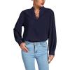 imageLYANER Womens V Neck Shirred Long Sleeve Office Elegant Tunic Blouse TopNavy Blue