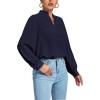 imageLYANER Womens V Neck Shirred Long Sleeve Office Elegant Tunic Blouse TopNavy Blue