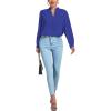 imageLYANER Womens V Neck Shirred Long Sleeve Office Elegant Tunic Blouse TopRoyal Blue