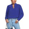 imageLYANER Womens V Neck Shirred Long Sleeve Office Elegant Tunic Blouse TopRoyal Blue