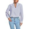 imageLYANER Womens V Neck Shirred Long Sleeve Office Elegant Tunic Blouse TopSolid Light Royal