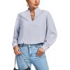 imageLYANER Womens V Neck Shirred Long Sleeve Office Elegant Tunic Blouse TopSolid Light Royal