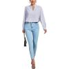 imageLYANER Womens V Neck Shirred Long Sleeve Office Elegant Tunic Blouse TopSolid Light Royal