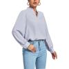 imageLYANER Womens V Neck Shirred Long Sleeve Office Elegant Tunic Blouse TopSolid Light Royal