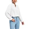 imageLYANER Womens V Neck Shirred Long Sleeve Office Elegant Tunic Blouse TopWhite