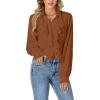imageLYANER Womens Fall Long Sleeve Collar V Neck Button Down Ruffle Blouse Victorian Shirt TopsBrown