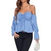 imageLYANER Womens Off Shoulder Drawstring Pleated Hem Long Sleeve Crop Blouse Shirt TopLight Blue