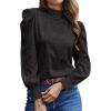imageLYANER Womens Satin Mock Neck Puff Long Sleeve Keyhole Work Blouse TopBlack