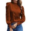 imageLYANER Womens Satin Mock Neck Puff Long Sleeve Keyhole Work Blouse TopBrown