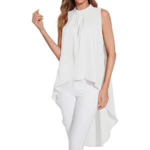 imageLYANER Womens Asymmetrical High Low Sleeveless Mock Neck Flowy Blouse TopsWhite