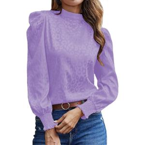 imageLYANER Womens Satin Mock Neck Puff Long Sleeve Keyhole Work Blouse TopPurple