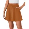 imageLYANER Womens Above Knee Length Casual Skirt Stretchy Button High Waist ALine Flared Vintage Mini Skater Skirts with PocketCaramel