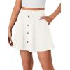 imageLYANER Womens Above Knee Length Casual Skirt Stretchy Button High Waist ALine Flared Vintage Mini Skater Skirts with PocketWhite