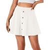 imageLYANER Womens Above Knee Length Casual Skirt Stretchy Button High Waist ALine Flared Vintage Mini Skater Skirts with PocketWhite