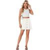 imageLYANER Womens Above Knee Length Casual Skirt Stretchy Button High Waist ALine Flared Vintage Mini Skater Skirts with PocketWhite