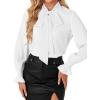 imageLYANER Womens Bow Tie Front Smocked Long Sleeve Blouse Elegant Office Shirt TopWhite
