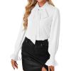 imageLYANER Womens Bow Tie Front Smocked Long Sleeve Blouse Elegant Office Shirt TopWhite