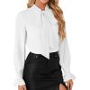 imageLYANER Womens Bow Tie Front Smocked Long Sleeve Blouse Elegant Office Shirt TopWhite